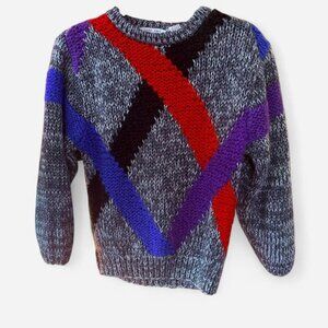 ✨ Vintage Hand-Knit Colorblock Sweater (S) ✨